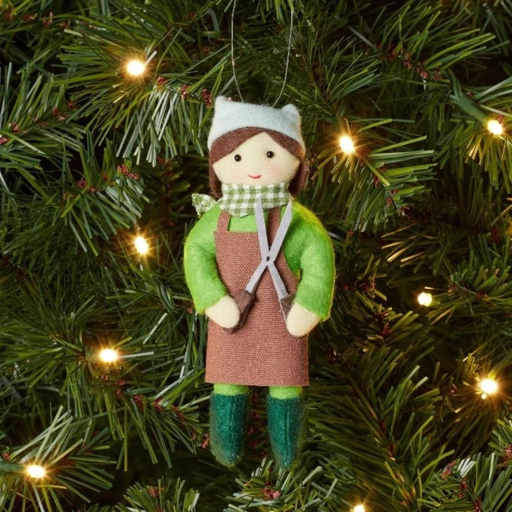 Fabric nwt Gardener Christmas Tree Ornament Green/Brown